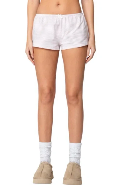 Edikted Astor Stripe Stretch Cotton Shorts In White-and-pink