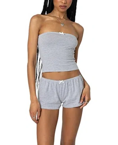 Edikted Astor Striped Tube Top In Gray-and-white