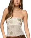 Edikted Astra Beaded Sheer Strapless Top In White