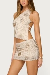 Edikted Astrid Floral Beaded Low Rise Miniskirt In White