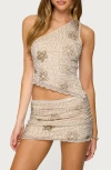 Edikted Astrid Beaded Backless One Shoulder Top In Cream, Women's At Urban Outfitters In Gray