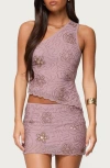 Edikted Astrid Beaded Open Back One-shoulder Top In Purple
