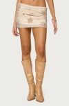 Edikted Astrid Floral Beaded Low Rise Miniskirt In White