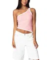 Edikted Asymmetric One-shoulder Rib Top In Pink