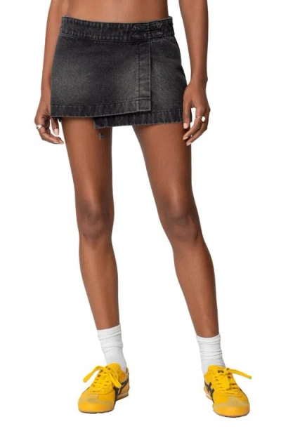 Edikted Asymmetric Denim Wrap Skort In Black