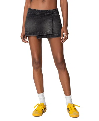 EDIKTED ASYMMETRIC DENIM WRAP SKORT