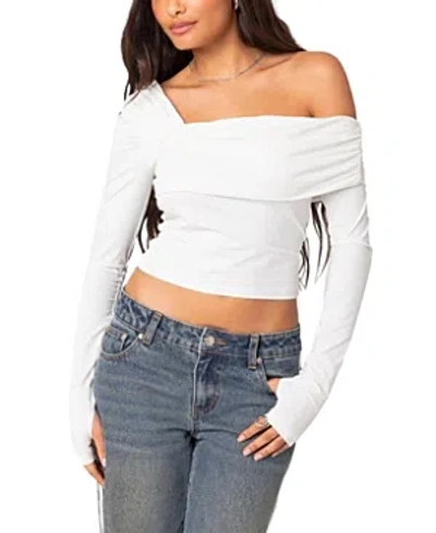 Edikted Women's Asymmetric Fold Over Top In White