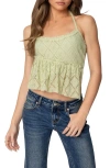 Edikted Asymmetric Sheer Lace Halter Top In Green