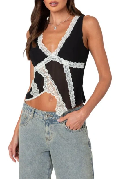 EDIKTED EDIKTED ASYMMETRIC LACE TRIM CHIFFON TANK TOP