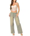Edikted Crossover Waist Wide Leg Jeans In Blue Washed