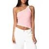 Edikted Asymmetric One-shoulder Rib Top In Pink