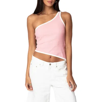 Edikted Asymmetric One-shoulder Rib Top In Pink