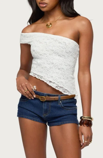 Edikted Asymmetric One-shoulder Lace Top In White