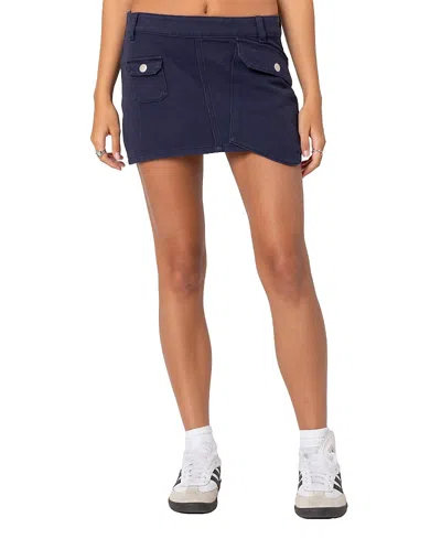Edikted Asymmetric Pocket Mini Skirt In Navy