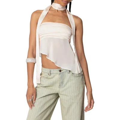 Edikted Asymmetric Two Piece Scarf Top In Cream