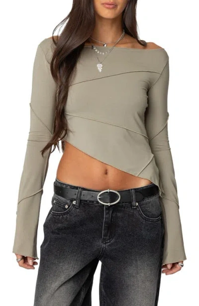Edikted Asymmetric Seamed Long Sleeve Top In Green