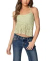Edikted Asymmetric Sheer Lace Halter Top In Green