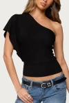 Edikted Ruched One-shoulder Crop Top In Black