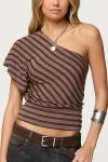 Edikted Asymmetric Striped One Shoulder Top In Multi