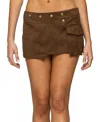 Edikted Asymmetric Studded Faux Suede Mini Skort In Brown