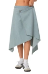 Edikted Asymmetric Wrap Denim Midi Skirt In Light-blue