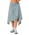 Edikted Asymmetric Wrap Denim Midi Skirt In Light Blue