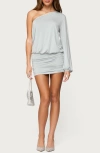 Edikted Athelia One-shoulder Single Long Sleeve Minidress In Gray