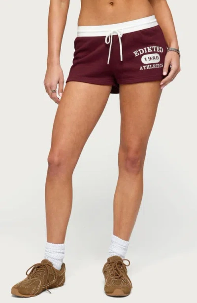Edikted Athlete Contrast Waist Drawstring Micro Shorts In Burgundy