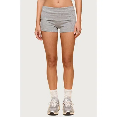 Edikted Audrea Foldover Stretch Cotton Bike Shorts In Gray