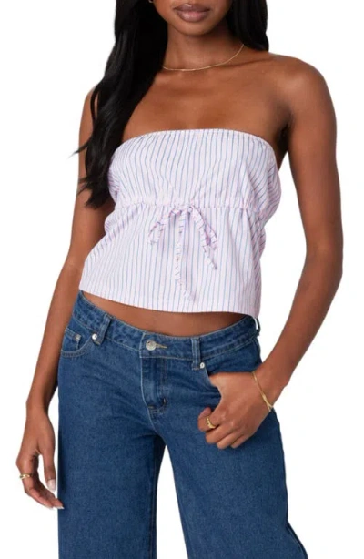 Edikted Augusta Pinstripe Strapless Top In Light-pink