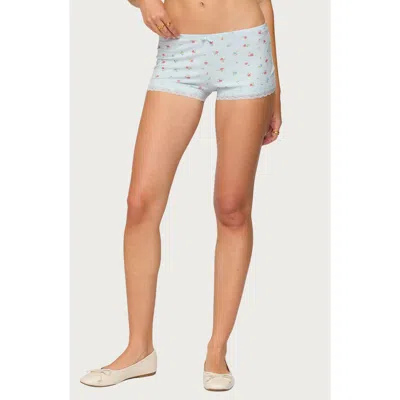 Edikted Aurea Floral Lace Micro Shorts In Blue