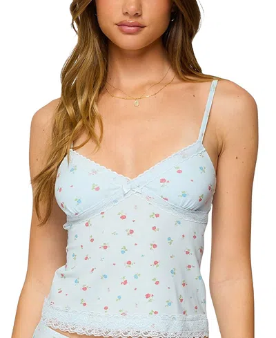 Edikted Aurea Lacey Floral Tank Top In Blue