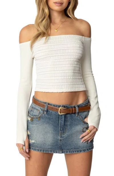 Edikted Aurelie Off The Shoulder Crop Top In Cream