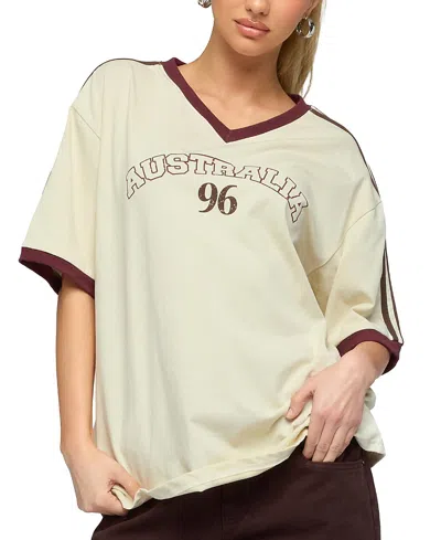 Edikted Australia 96 Contrast Oversized T Shirt In Neutral