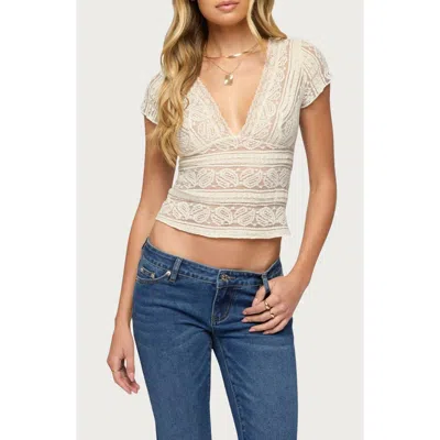 Edikted Avalee Plunge Neck Lace Crop Top In White