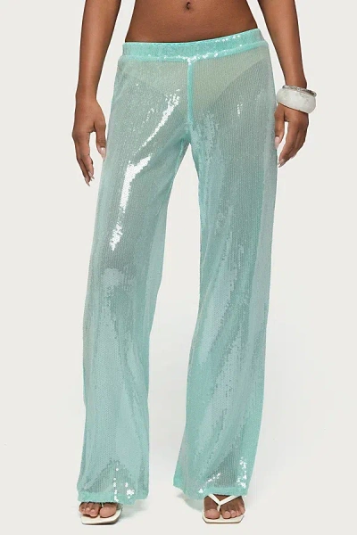 Edikted Avalee Sequin Wide Leg Pants In Aqua, Women's At Urban Outfitters In Blue