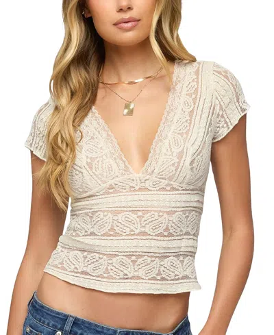 Edikted Avalee Plunge Neck Lace Crop Top In White