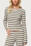 Edikted Avalie Stripe Rib Long Sleeve Top In Multi