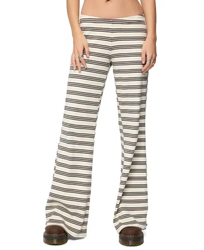 Edikted Avalie Striped Ribbed Pants In Brown