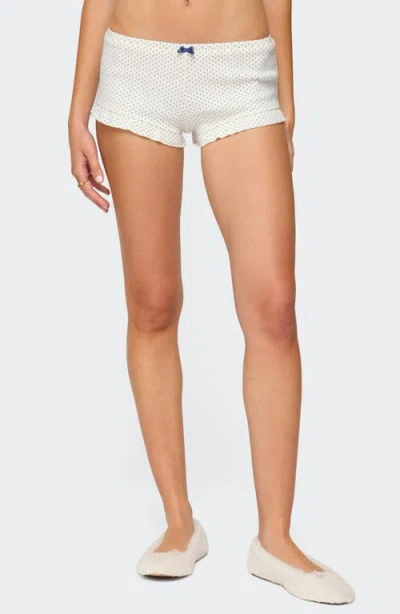 Edikted Avalon Dotted Ruffle Cotton Pointelle Microshorts