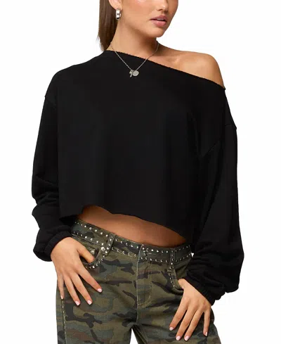 Edikted Aveline Off Shoulder Light Sweatshirt In Black