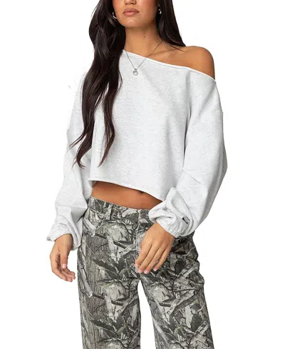 Edikted Aveline Off Shoulder Light Sweatshirt In Gray-melange