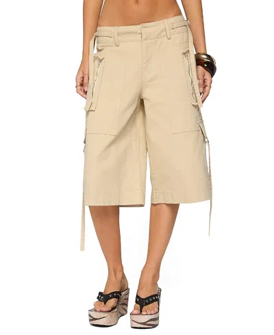 Edikted Avelisse Cotton Cargo Bermuda Shorts In Neutral