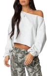 Edikted Avenline One-shoulder Light Sweatshirt In Gray-melange
