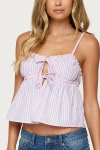 Edikted Avenley Stripe Tie Front Babydoll Camisole In Purple