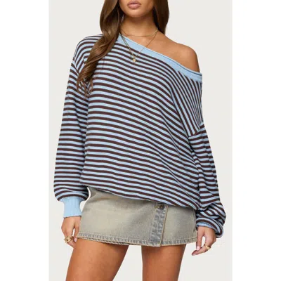 Edikted Averi Stripe Textured Cotton Sweater In Blue