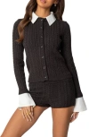 Edikted Avey Cable Knit Cardigan With Removable Cuffs & Collar In Dark-gray