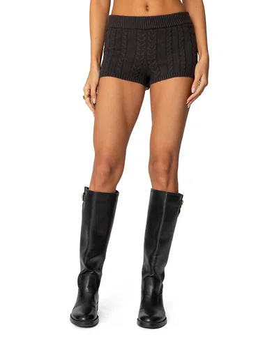 Edikted Avey Cable Knit Shorts In Dark Gray