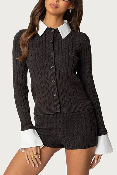 Edikted Avey Detachable Cuff & Collar Cardigan In Dark Gray