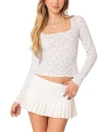 Edikted Women's Aviana Printed Point Elle Top In Cream